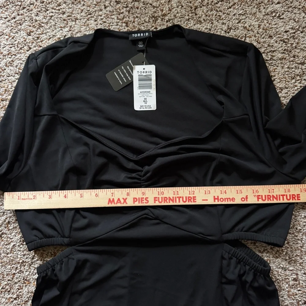 Torrid Black Cutout Maxi Dress Ruched Long Sleeve Bodycon NWT 00 - Picture 8 of 11